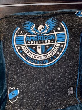 American Fighter Black Heather Tee with Blue and White Crest